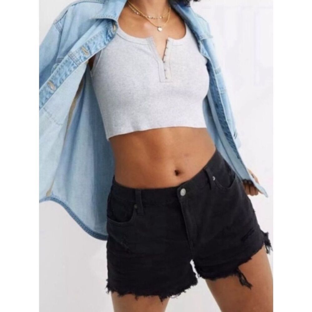 Aerie Daydream Denim Cut Off Shorts Black Womens Medium